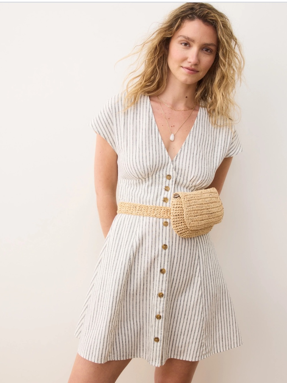 Marine Layer Camila Mini Dress Striped Small Hemp Blend Beachy Summer Preppy - Picture 7 of 16